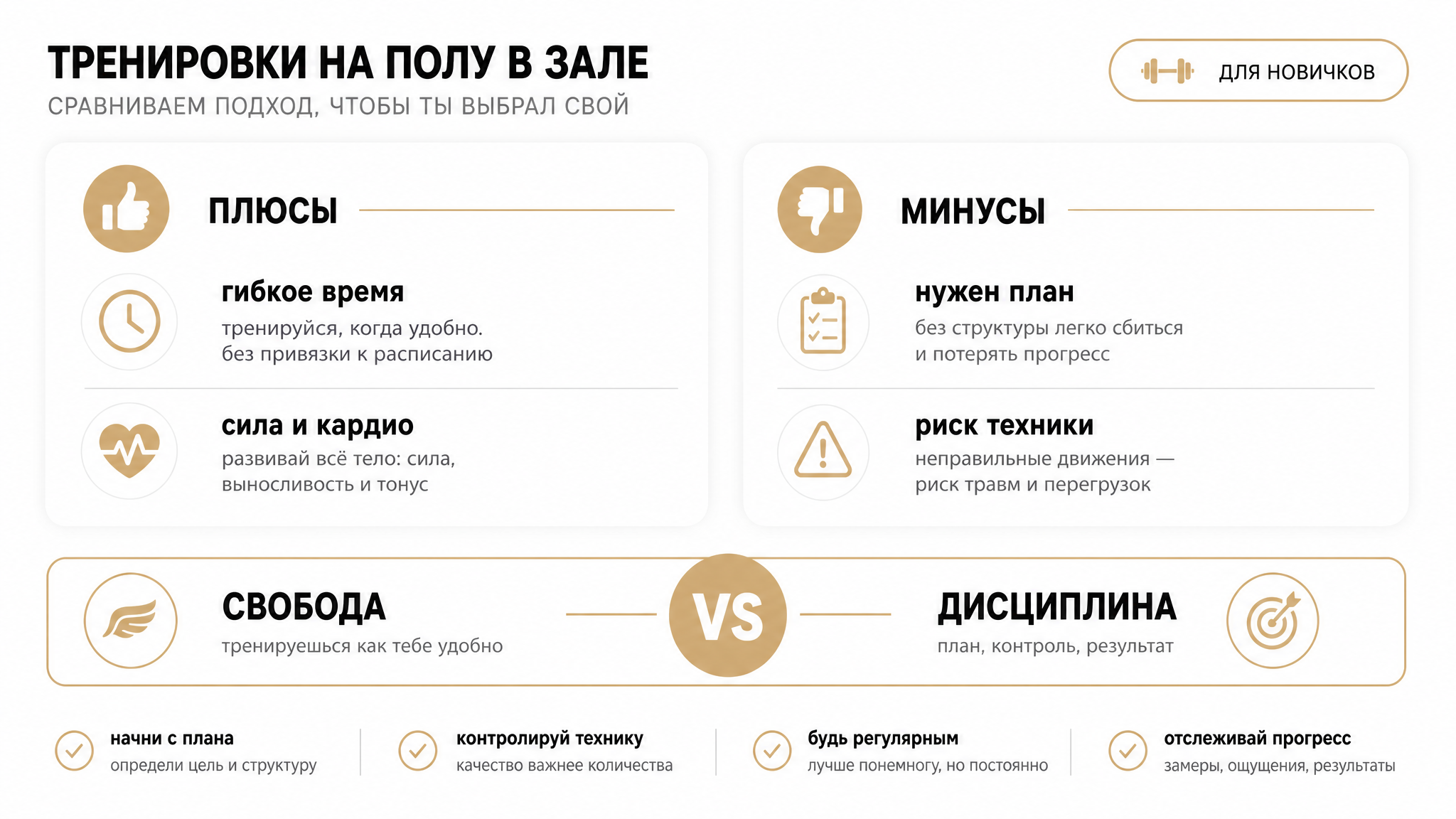 Плюсы и минусы тренажёрного зала для новичка