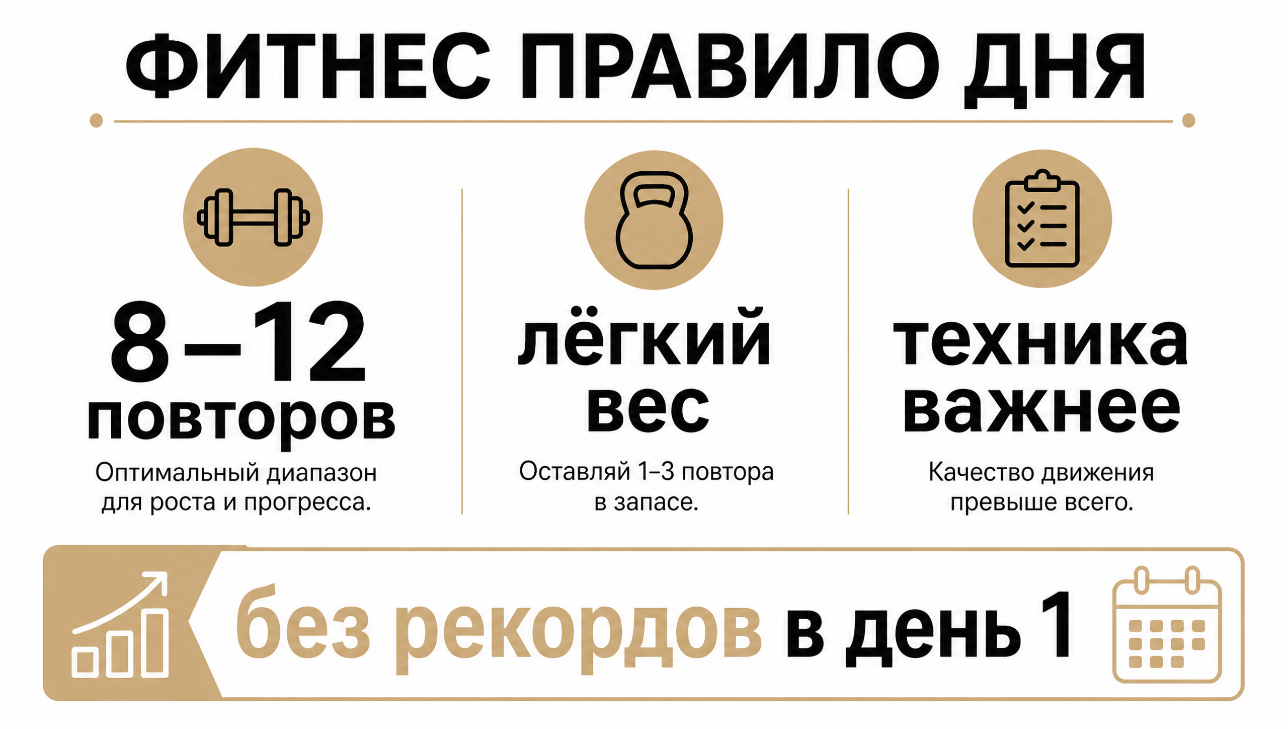 Ориентир: 8–12 повторов и лёгкий вес без рекордов