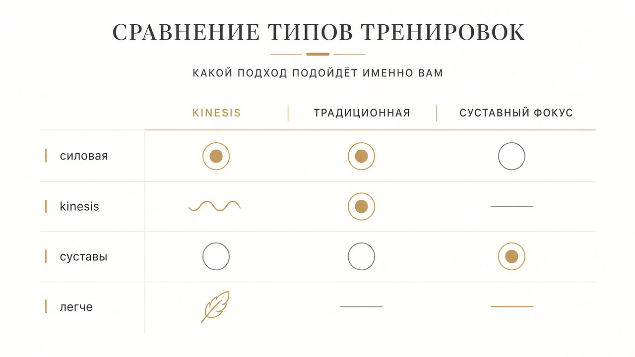 Схема: силовая на TechnoGym vs зал Kinesis GW